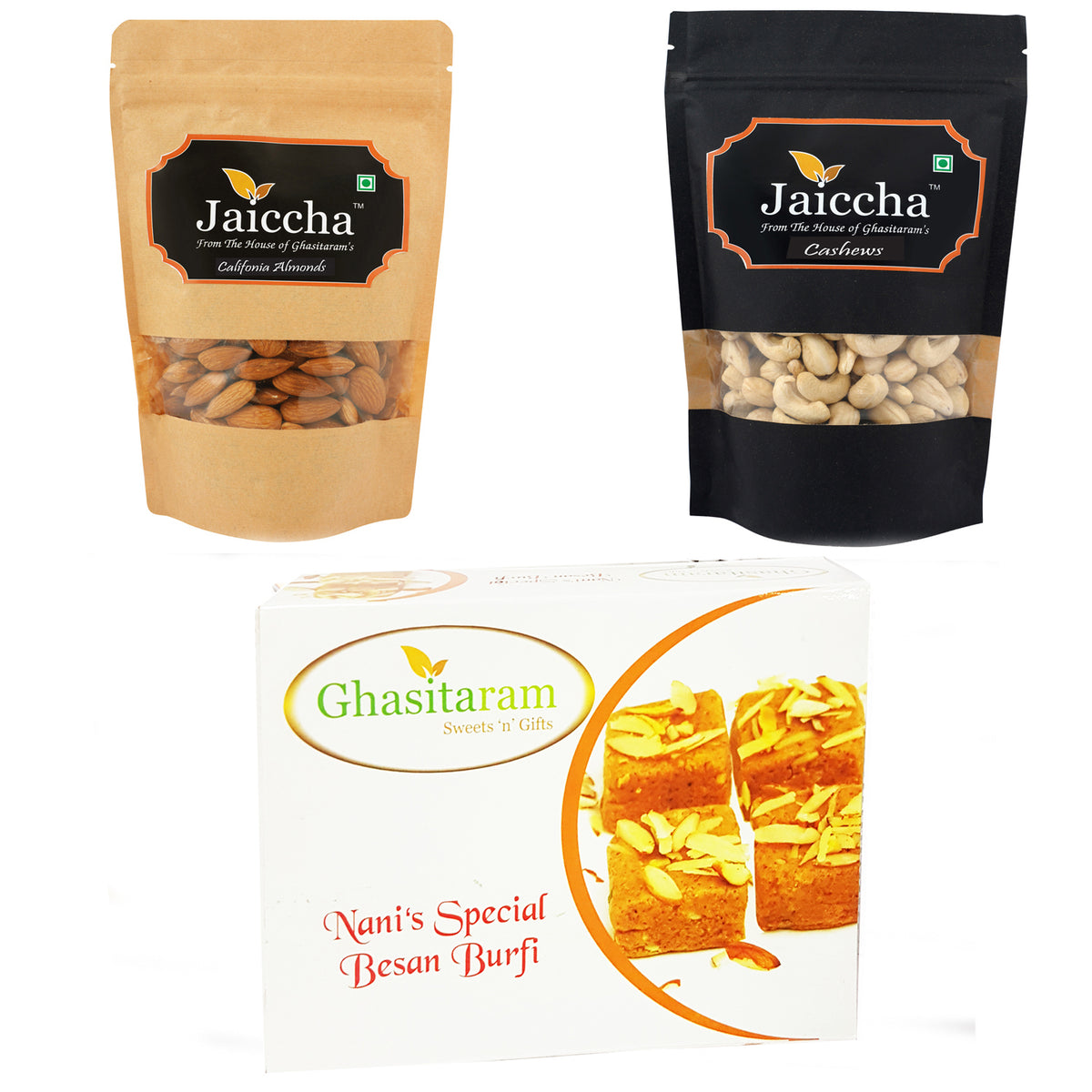 Best of 3 Almonds, Cashews and Besan Barfi