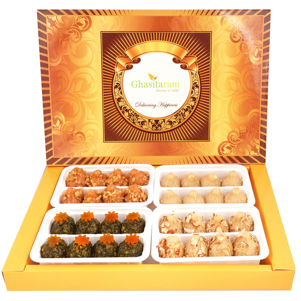 Pure Kaju Badam Pista Walnut Modaks in brown box
