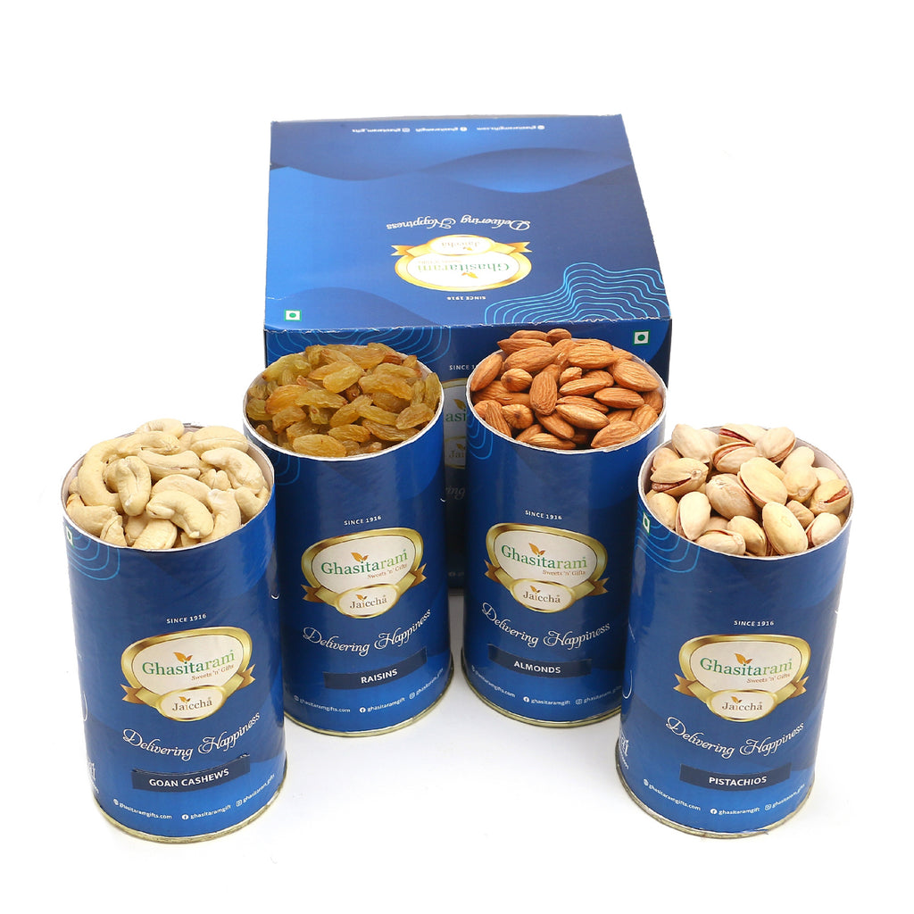 Diwali Gifts-Cashews, Almonds, Pistachios, Raisins Cans