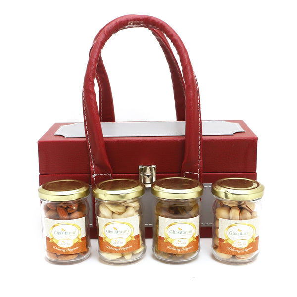 Diwali Gifts-Apex Wooden Box Of 4 Dryfruits Jars