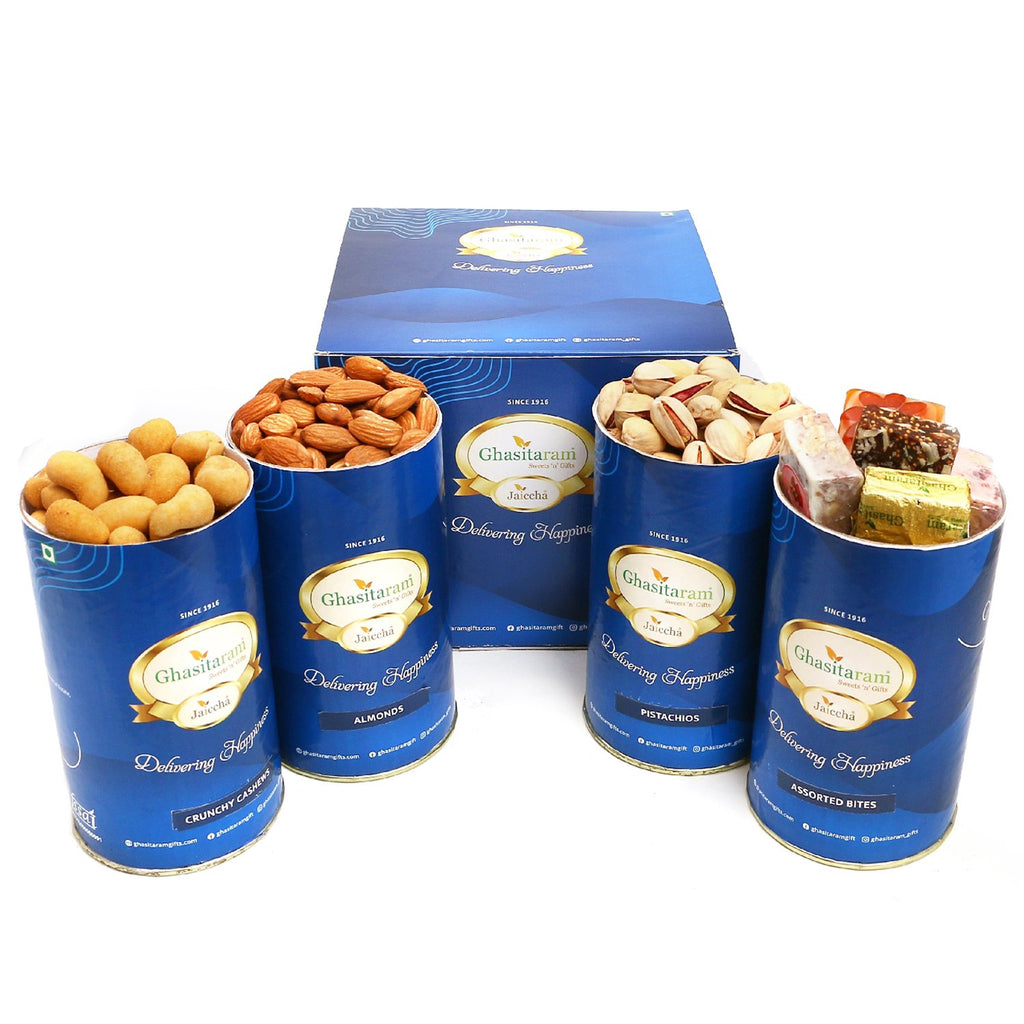 Diwali Gifts-Crunchy Cashews, Almonds, Pistachios, Assorted Bites Cans