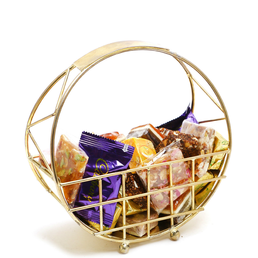 Half Moon Metal Basket of Bites, Chikki and Cookies