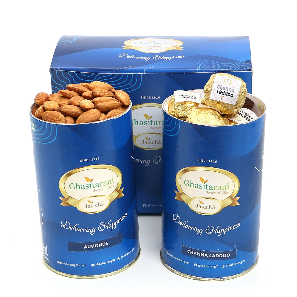 Diwali Gifts Sweets-Channa Laddoo and Almond Cans