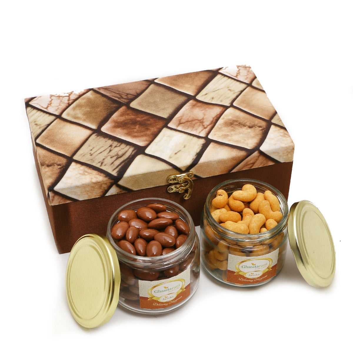 Miracle Box of 2 Jars Of Chocolate Coated Almonds and Crunchy Cashews