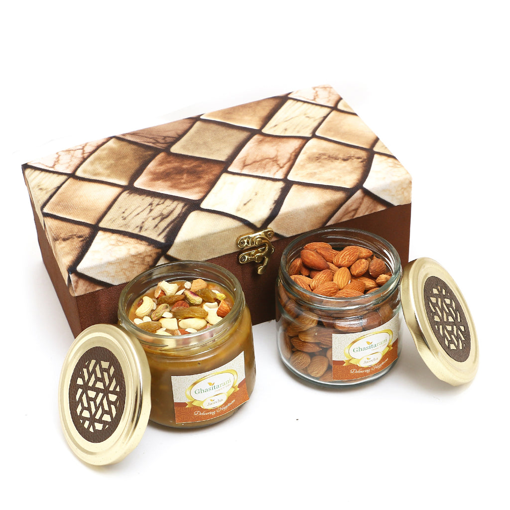 Diwali Gifts-Miracle Box of 2 Jars Of Dryfruit Halwa and Almonds