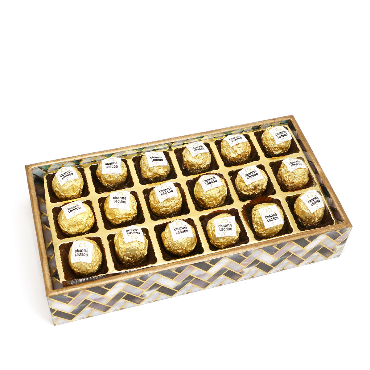 Diwali Gifts-Printed Blue Tray of Channa Laddoos