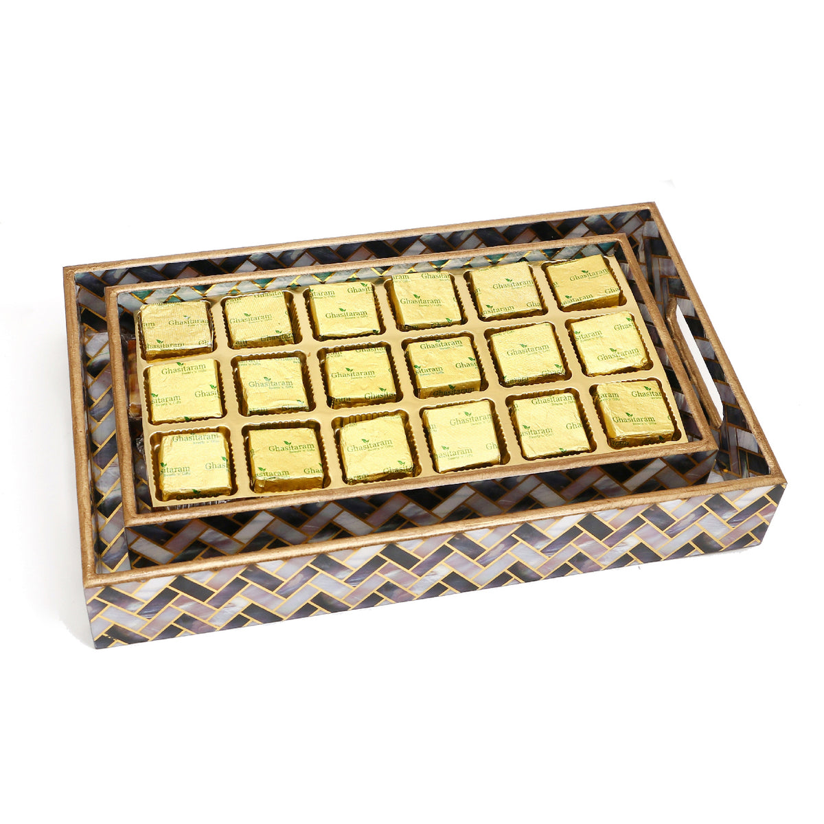 Set of 2 Printed Blue Trays of Mewa Bites