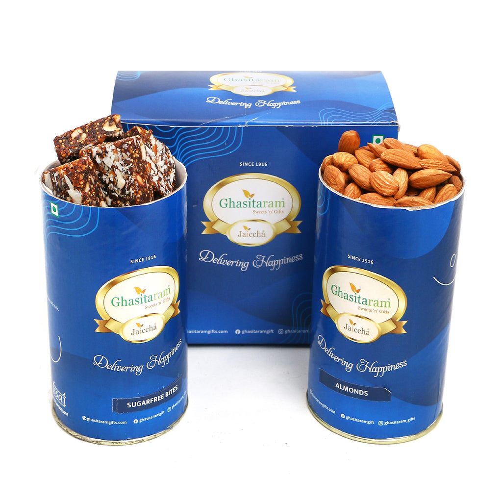 Diwali Gifts Sweets-Sugarfree Bites and Almond Cans