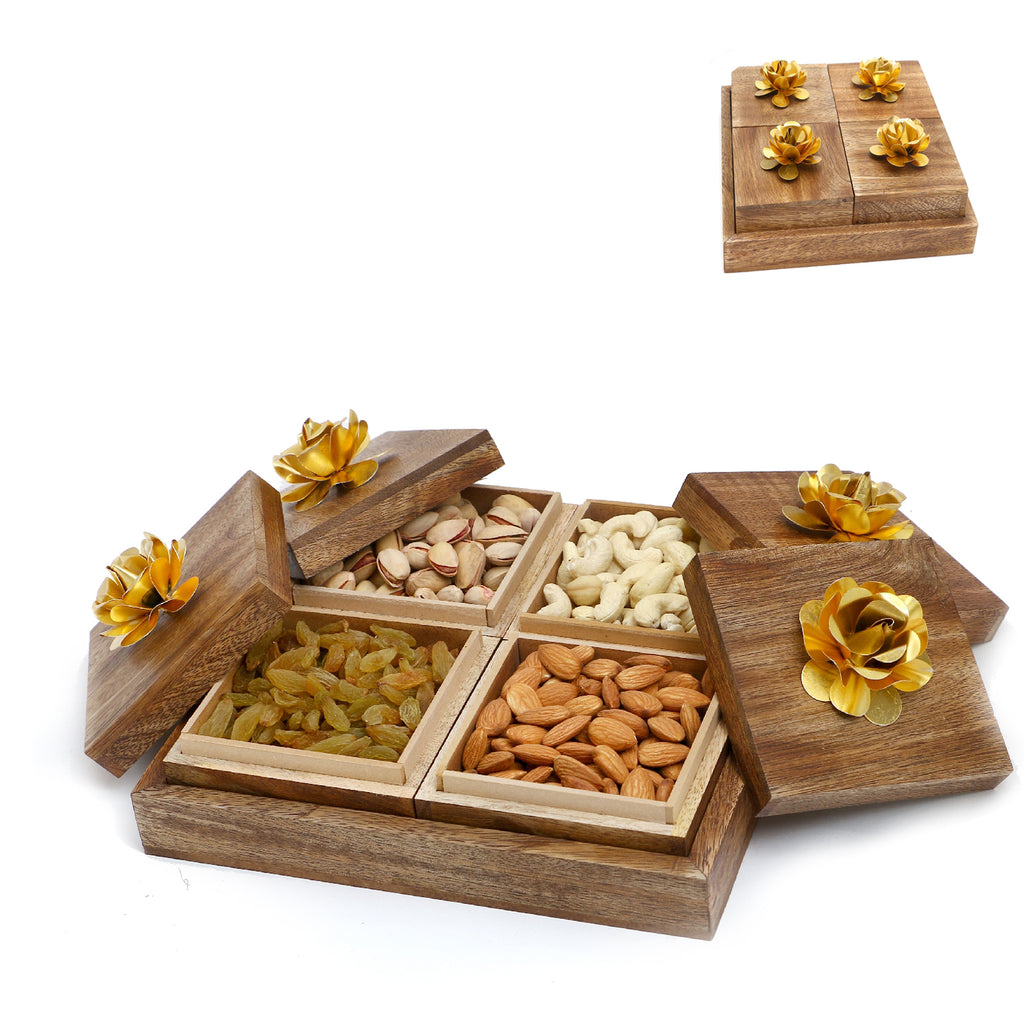 Diwali Gifts-Wooden 4 Dryfruits Box