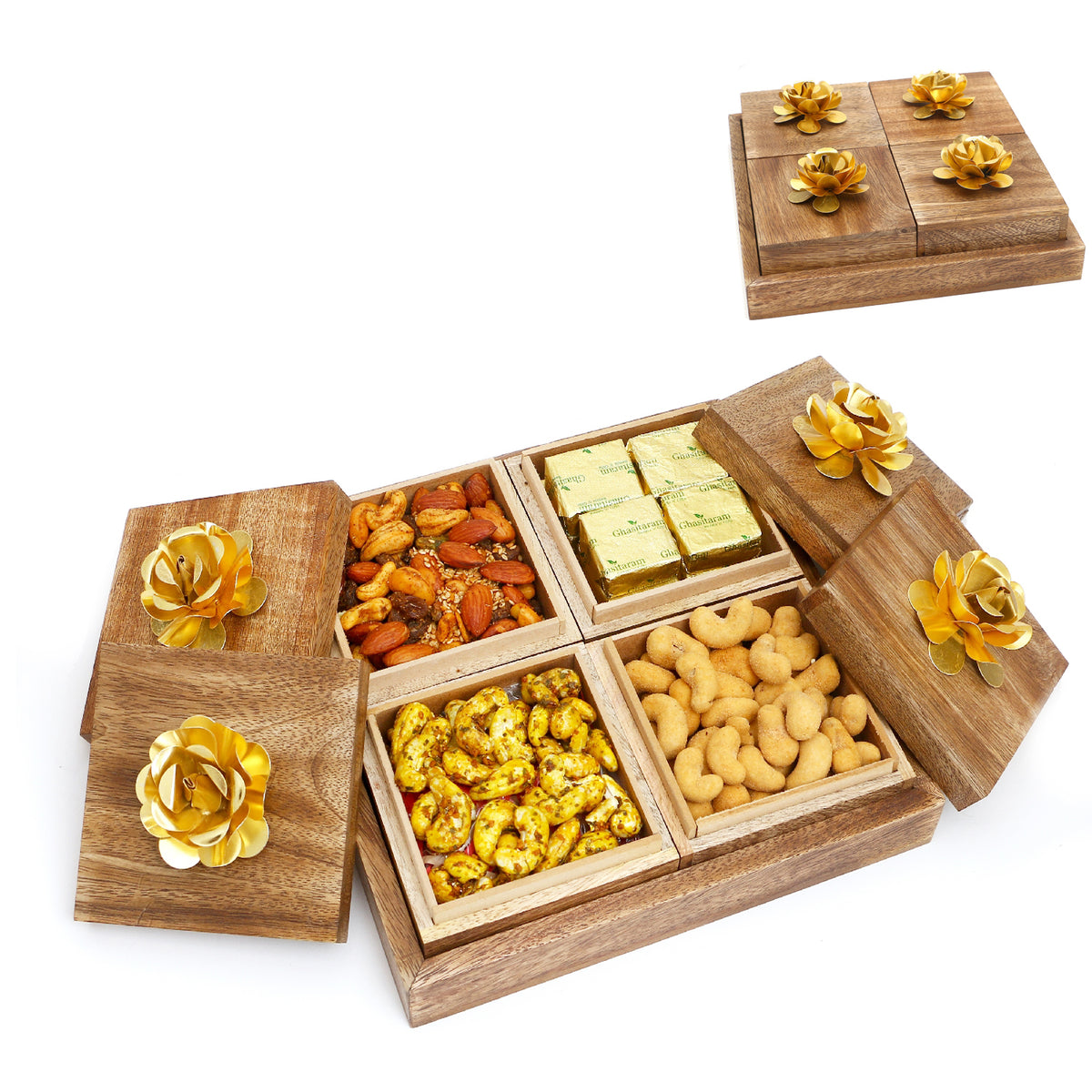 Wooden 4 assorted Dryfruits Box