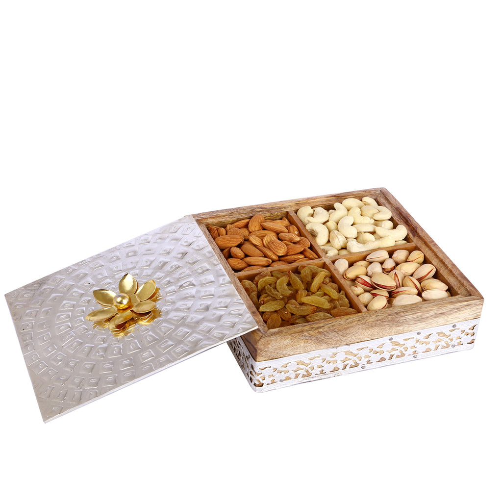 Diwali Gifts-Wooden Metal Box of 4 Dryfruits