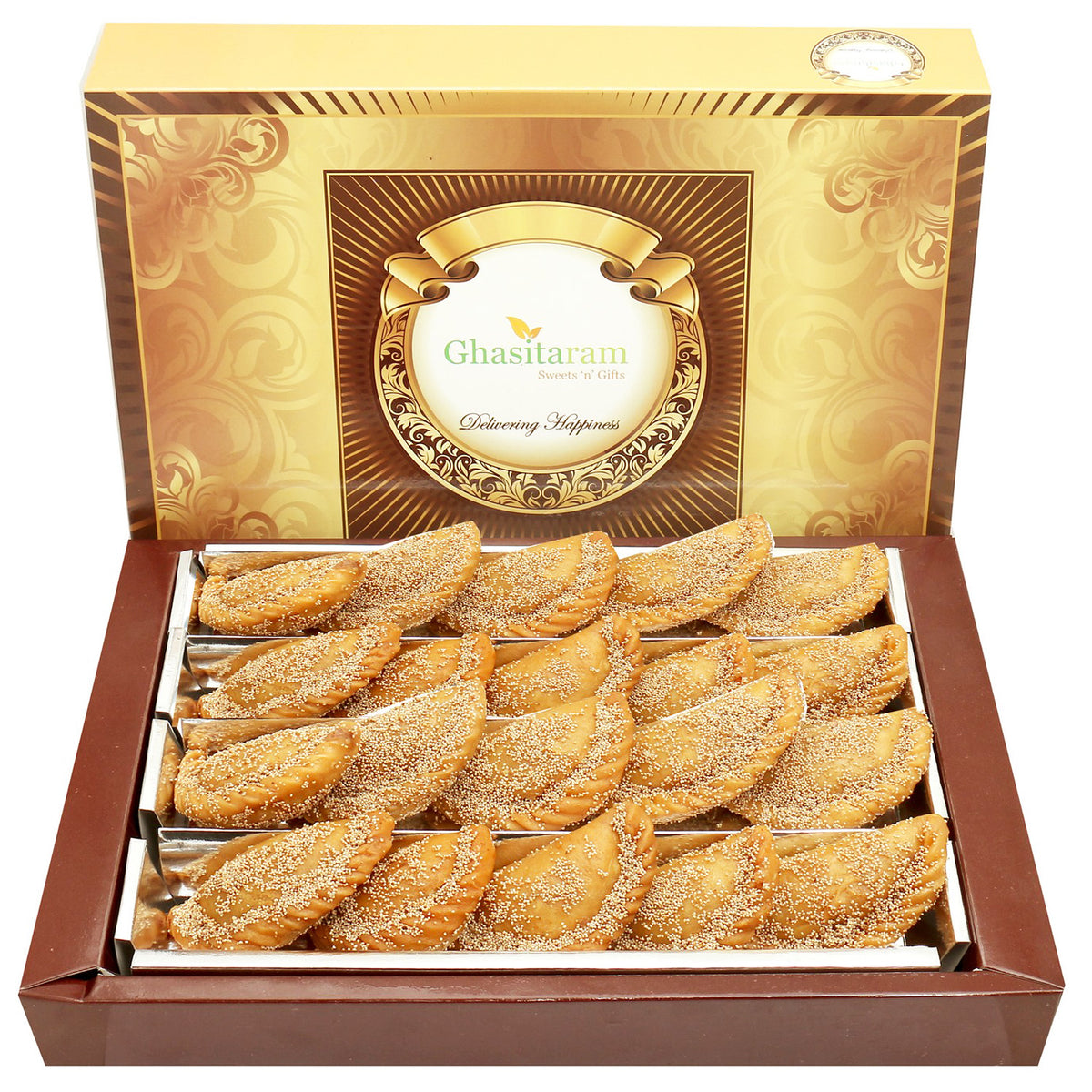Holi Sweets| Holi Hampers| Holi Gifts-Ghasitaram's Roasted Khus Khus Gujiya 800 gms