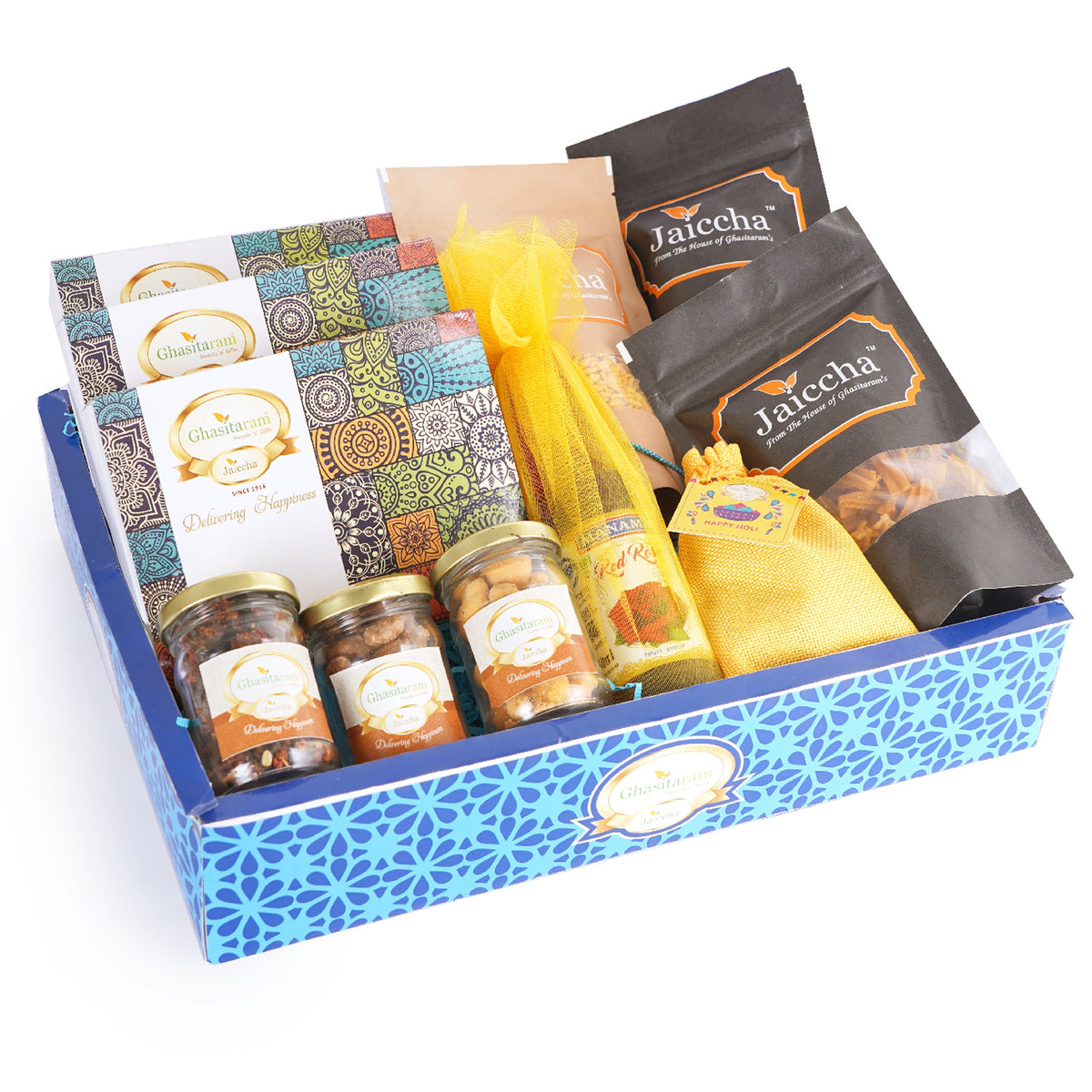 Holi Sweets| Holi Hampers| Holi Gifts Blue Hamper Box with Gujiyas Variation