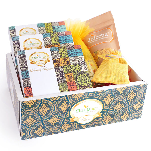 Holi Sweets| Holi Hampers| Holi Gifts Green Hamper Box with Assorted Gujiyas