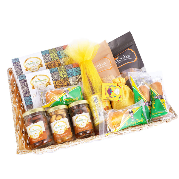 Holi Sweets| Holi Hampers| Holi Gifts Rectangle Basket with Gujiyas