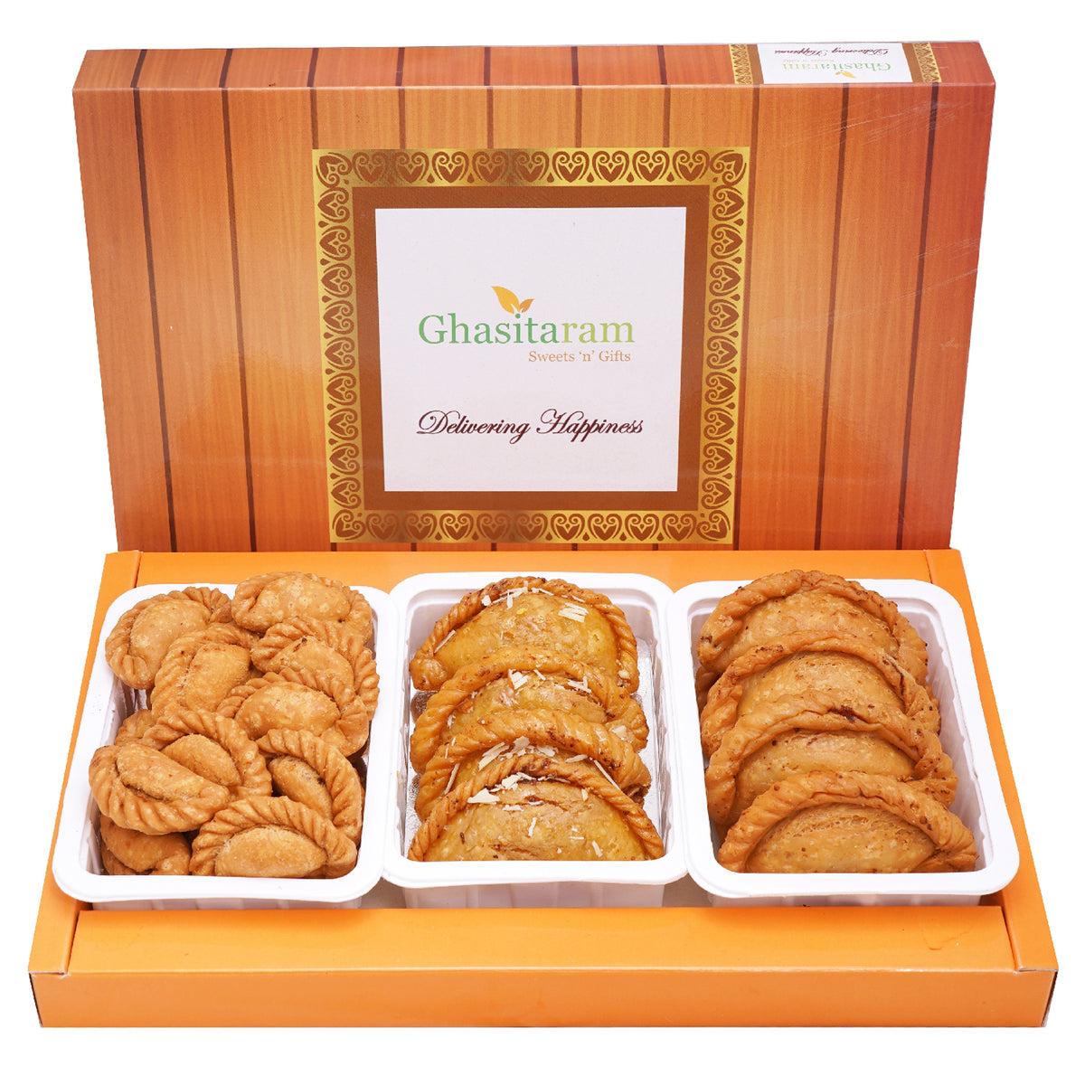 Holi Sweets| Holi Hampers| Holi Gifts-Assorted box of Traditional, Dry Sweet and Farsaan Gujiyas