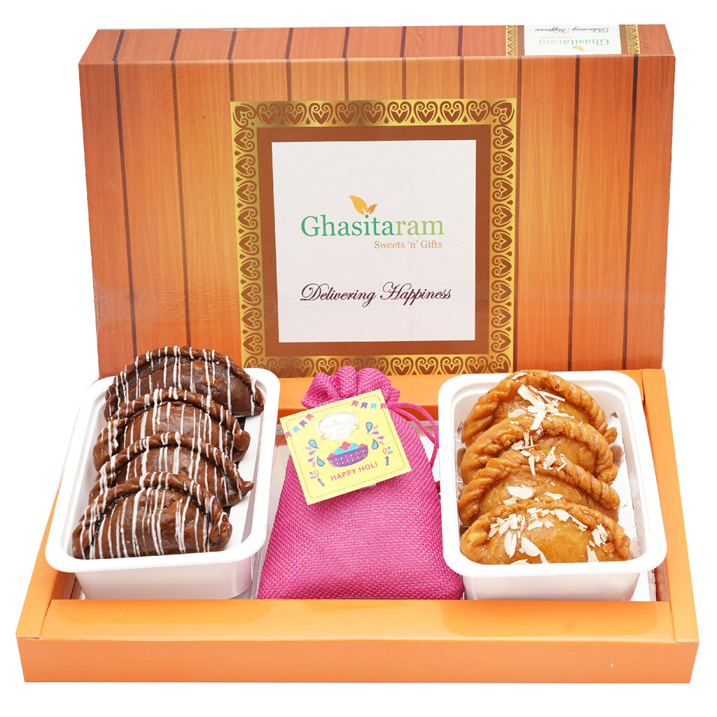 Assorted Box of Gujiyas, Chocolate Gujiyas and Thandai