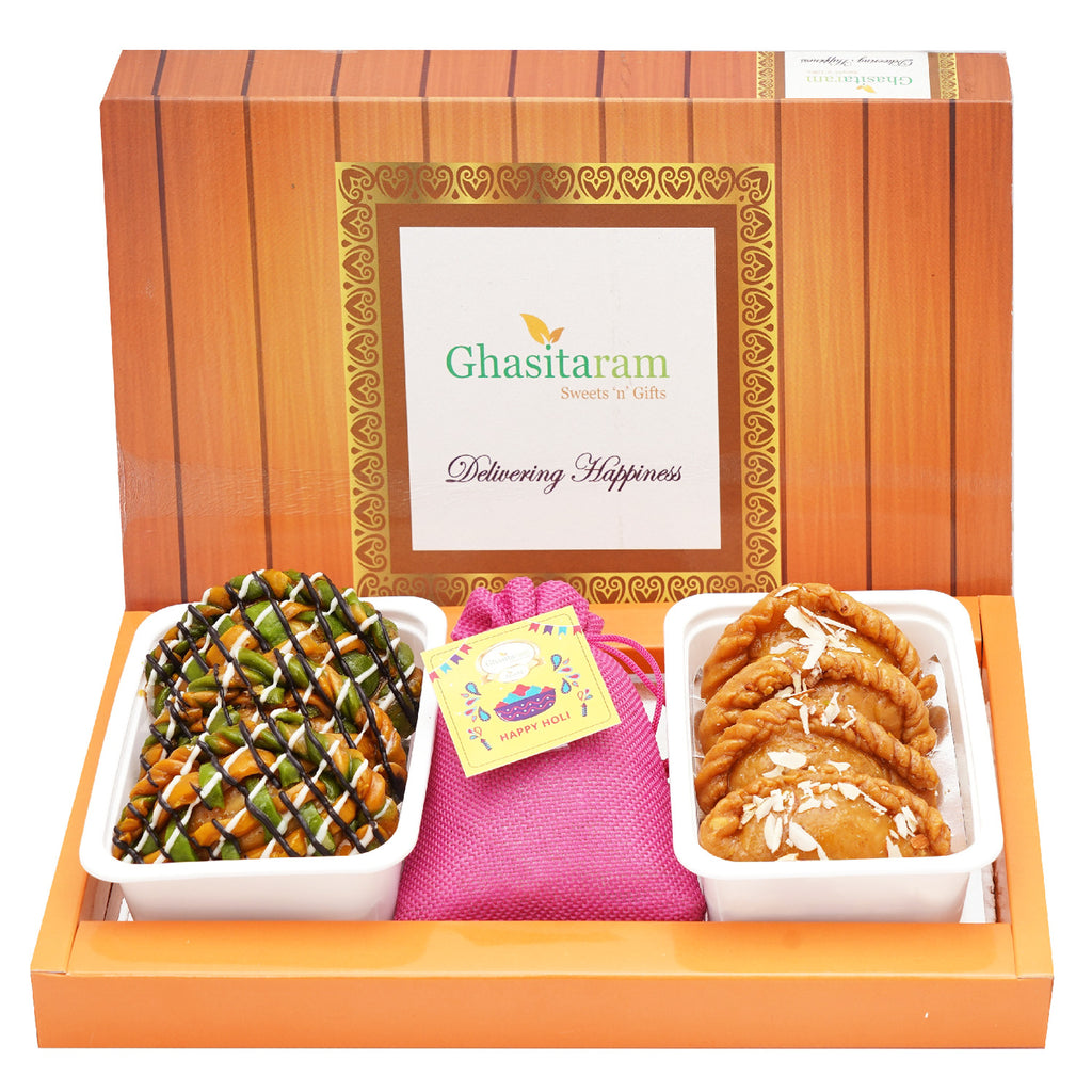 Assorted box of Gujiyas, Designer Gujiyas and Thandai