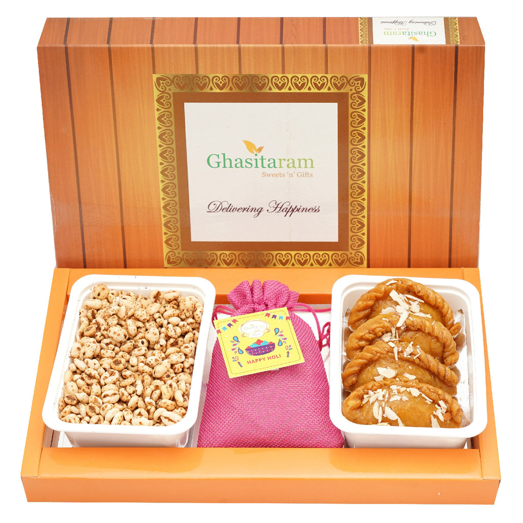 Assorted Box of Sugarfre Gujiyas, Wheat Puffs and Thandai