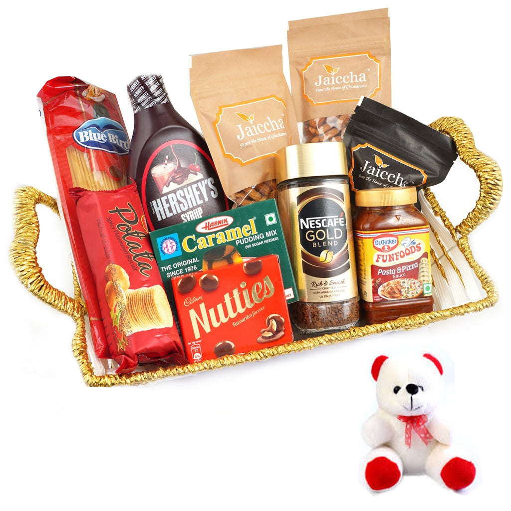 Valentine Gifts-Basket of 10 Goodies With Teddy