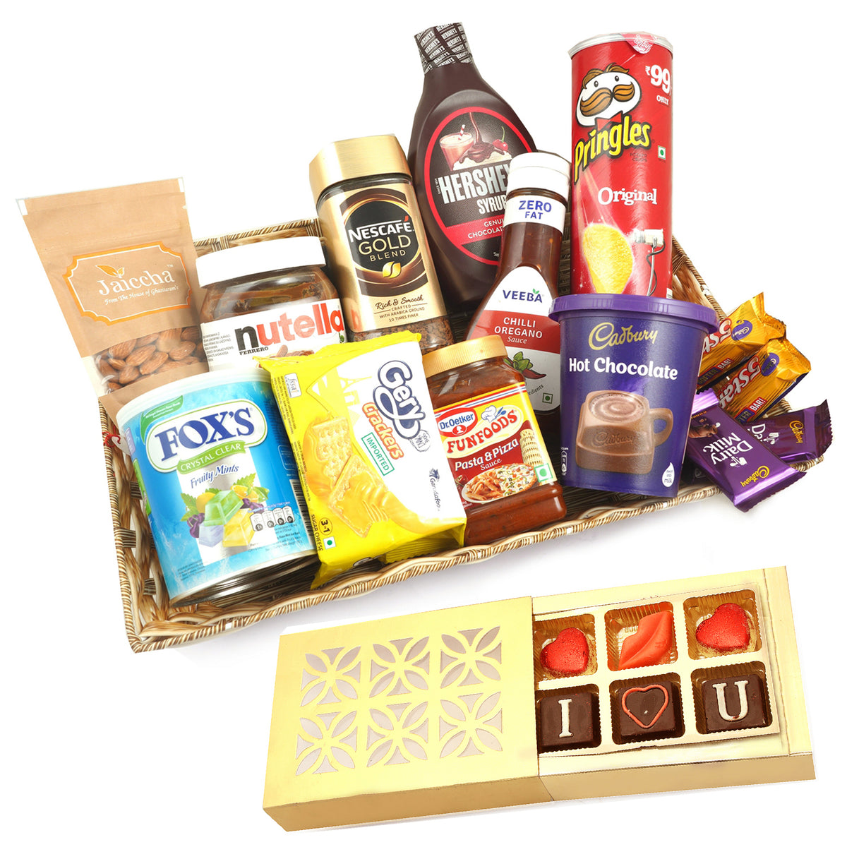 Valentine Gifts-Basket of 14 Goodies With Chocolate box