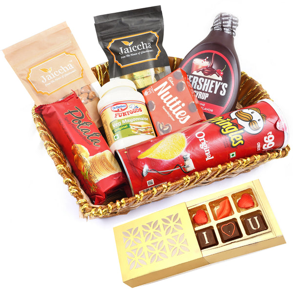Valentine Gifts-Basket of 7 Goodies With Chocolate box