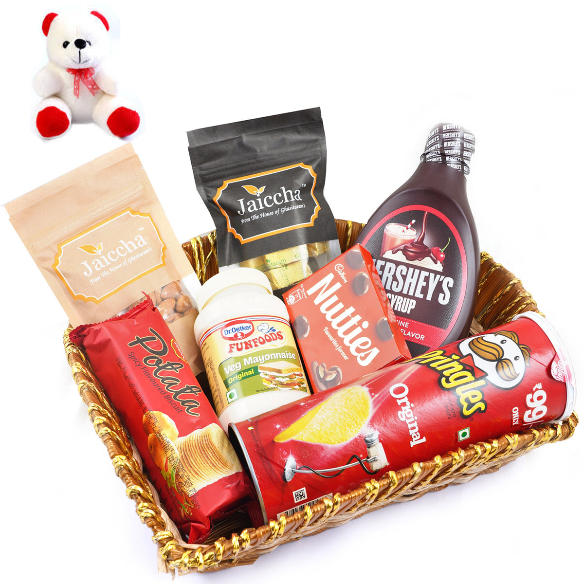 Valentine Gifts-Basket of 7 Goodies With Teddy