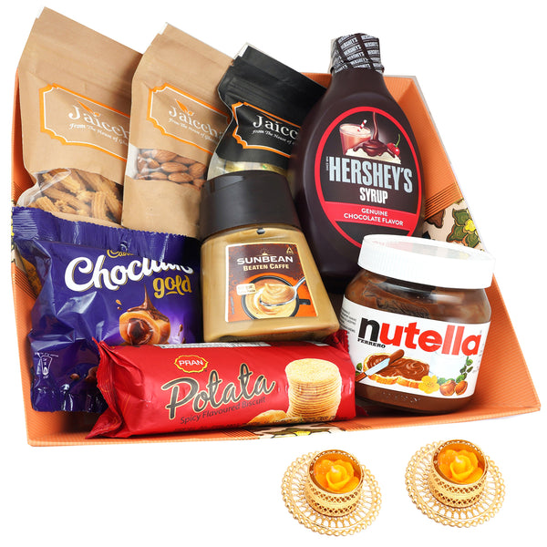 Big Basket of 8 Goodies With 2 t-lites
