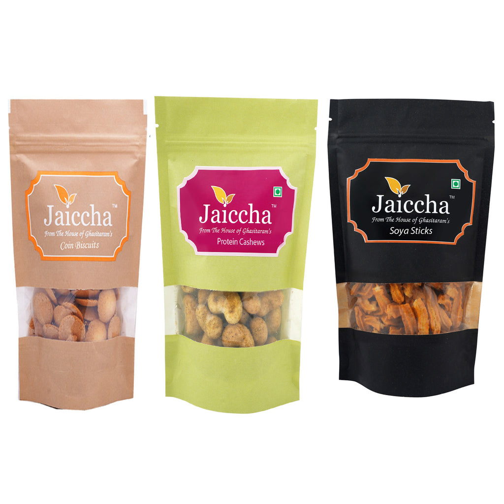 Best of 3 Coin Biscuits ; SOYA Sticks Pouch; Barbeque Cashews Pouch