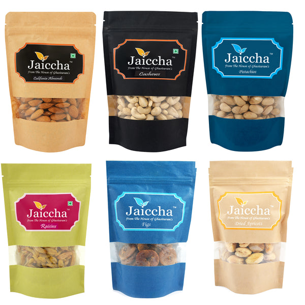 Best of 6 dryfruits Cashews, Almonds, Raisins, Pistachios, Figs and Dried Apricots