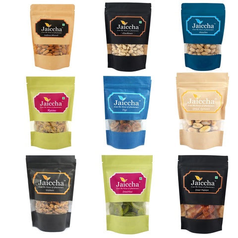 Best of 9 Dryfruits Cashews, Almonds, Raisins, Pistachios, Figs , Dried Apricots, Walnuts, Kiwi and Papaya