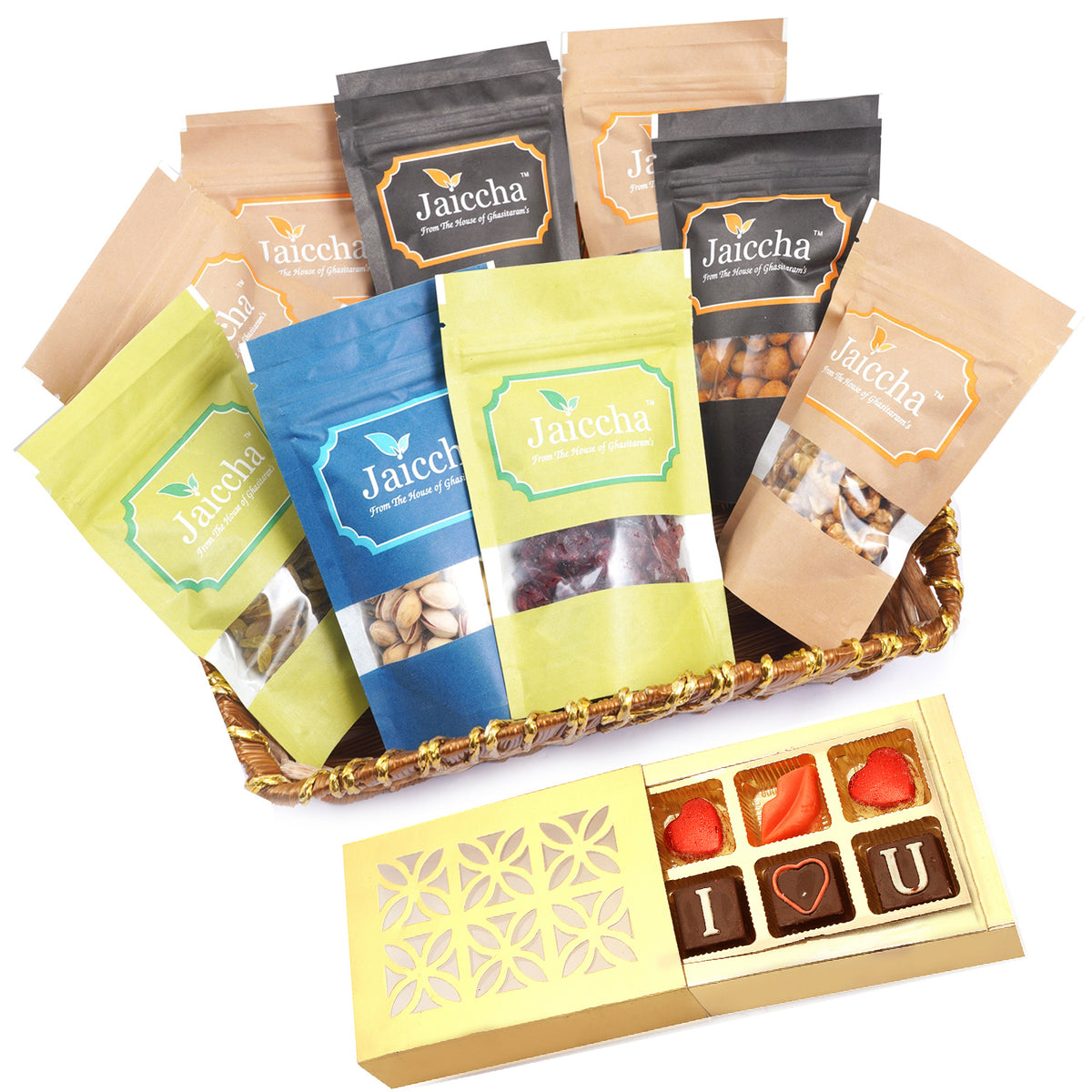 Valentine Gifts-Basket of 9 Heavenly Dryfruits  With Chocolate box