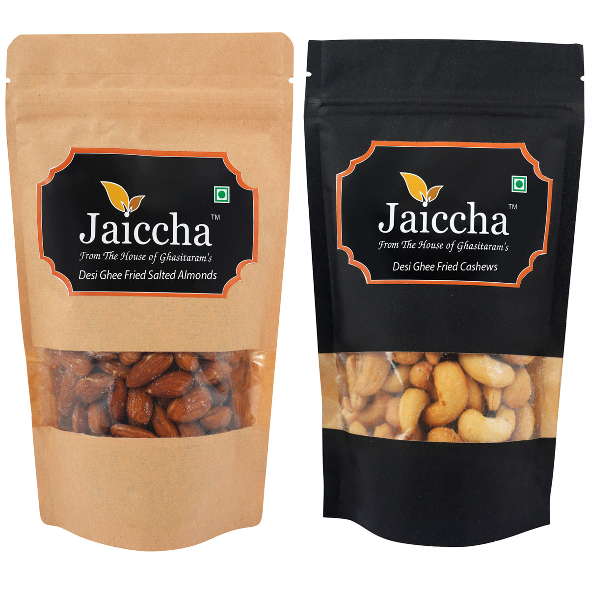 Desi Ghee Fried Salted Cashews and Almonds Pouches 400 gms