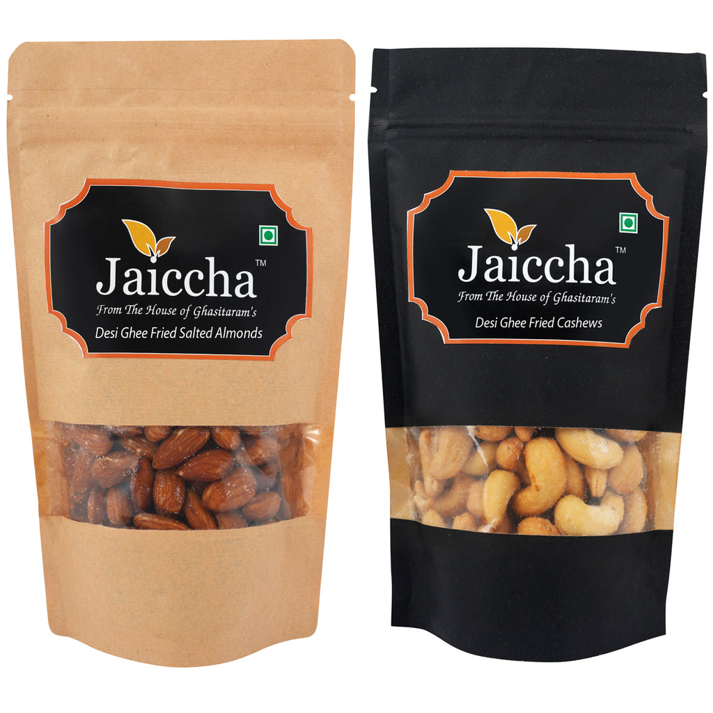 Desi Ghee Fried Salted Cashews and Almonds Pouches 200 gms