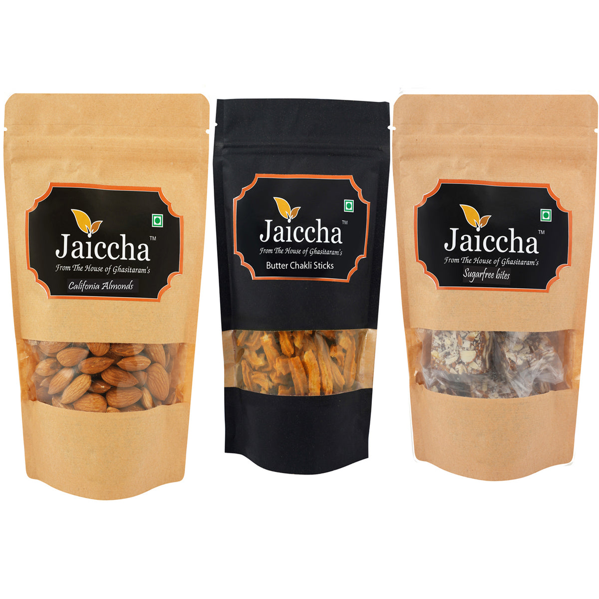  Best of 3 Suagrfree Bites 200 gms, Butter Chakli Sticks 100 gms Pouch and Almonds 100 gms Pouch