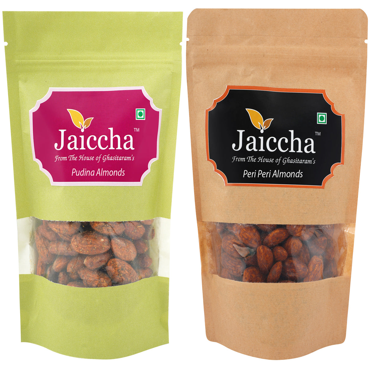 Pack of 2  Peri Peri, Pudina Almonds Pouches small 200 gms