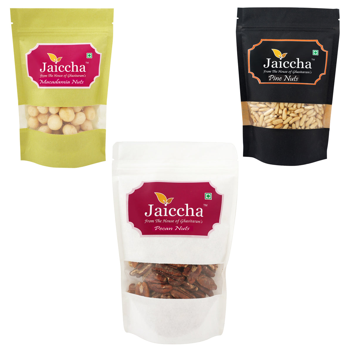 Pack of 3 Premium Nuts Pinenuts, Pecan and Macadamia 300 gms