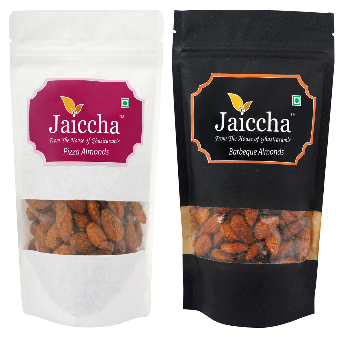 Pack of 2 Pizza, Barbeque Almonds Pouches small 200 gms