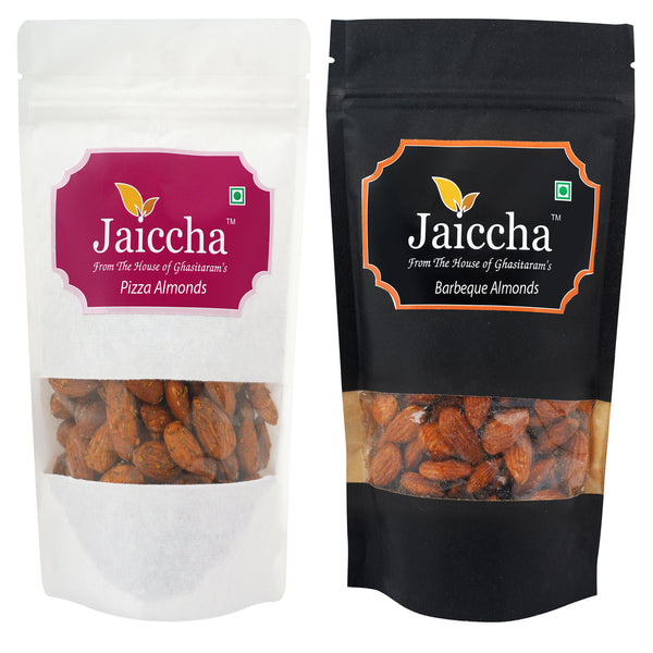 Pack of 2 Pizza, Barbeque Almonds Pouches small 200 gms