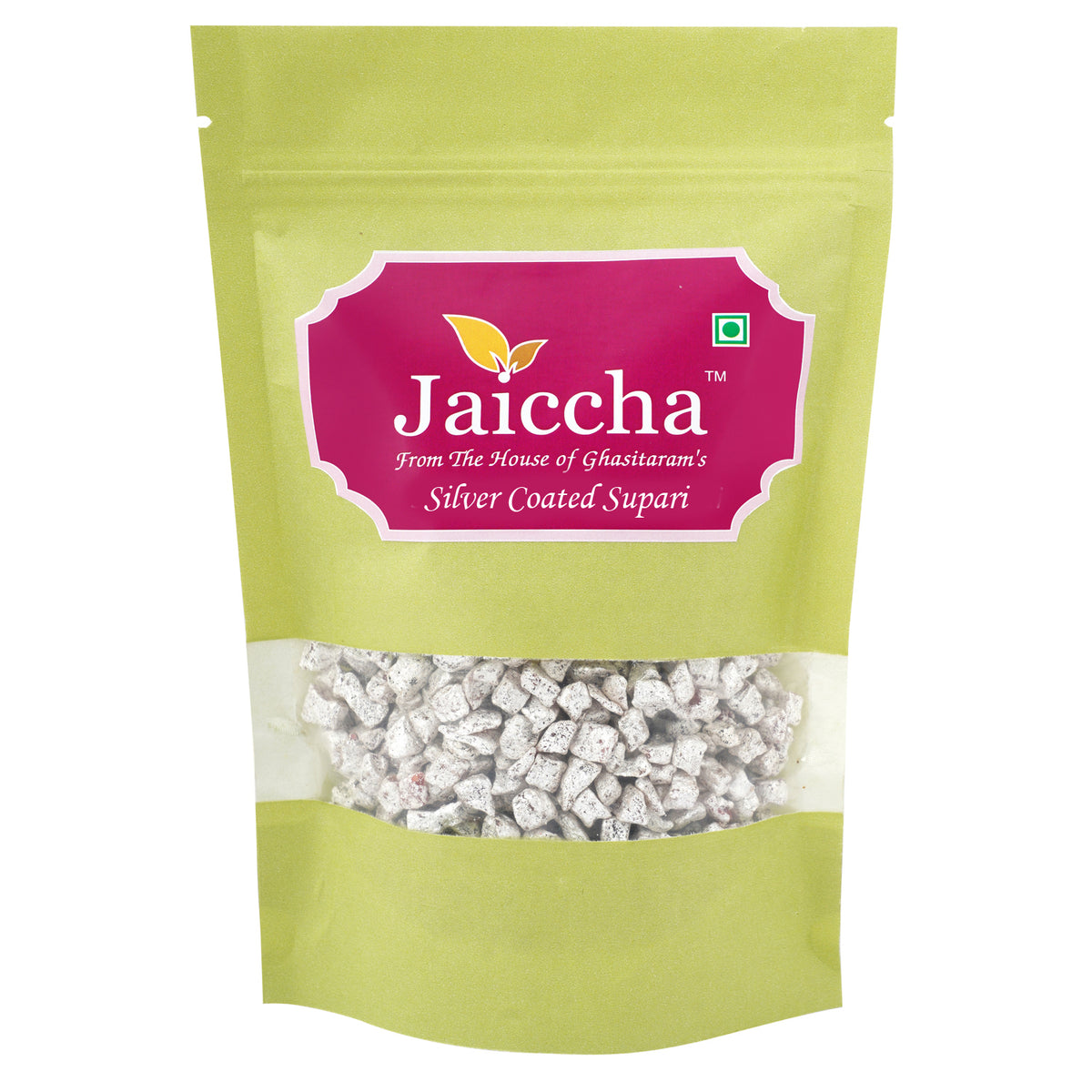 Silver Coated Soft Supari 400 gms in Green Paper Pouch