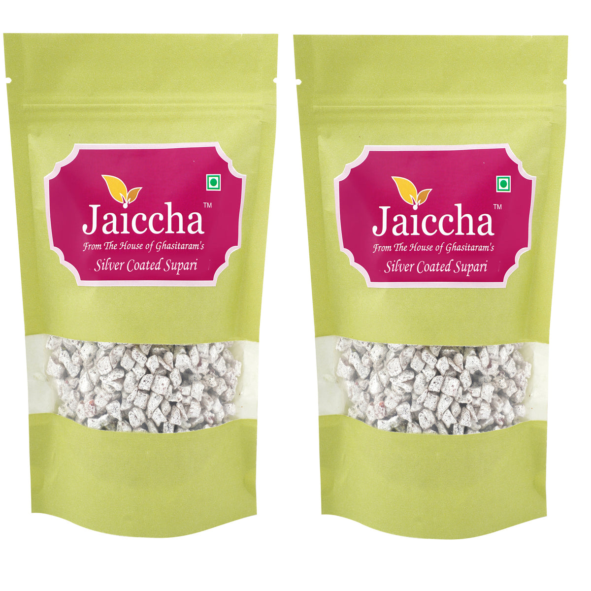 Silver Coated Soft Supari 200 gms in Green Paper Pouch