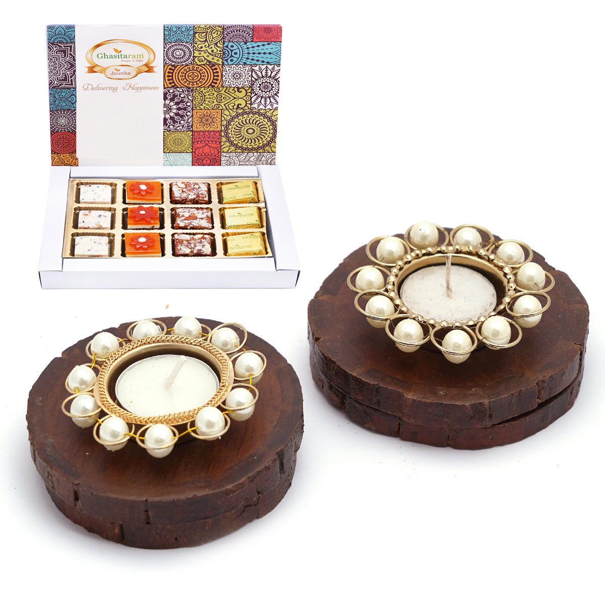 4 Coasters and T-Lites with Assorted Bites Box 12 Pcs