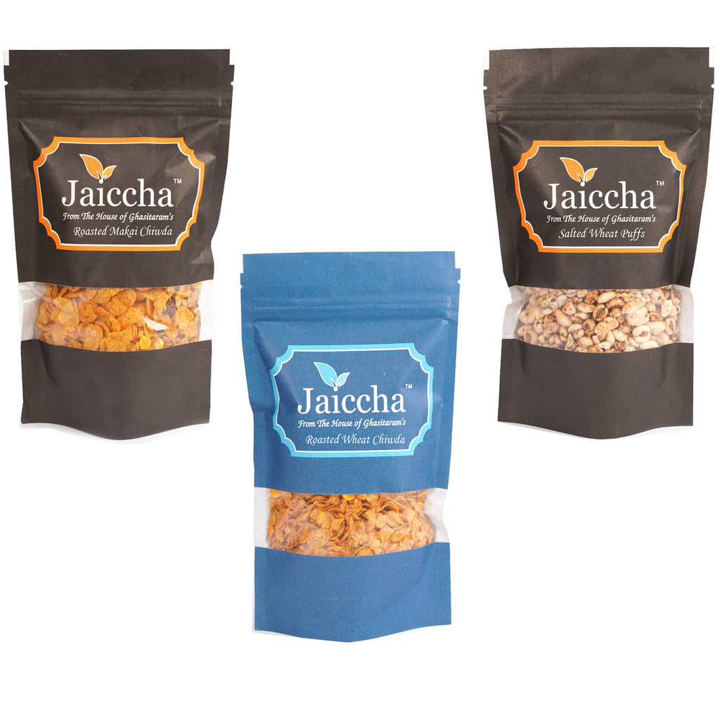 Jaiccha Ghasitaram Best of 3 Wheat Puffs, Wheat Chiwda and Makai Chiwdapouches