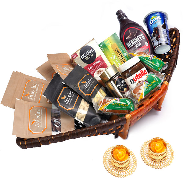 Big Boat Basket Hamper  of 22 Goodies with 2 t-lites