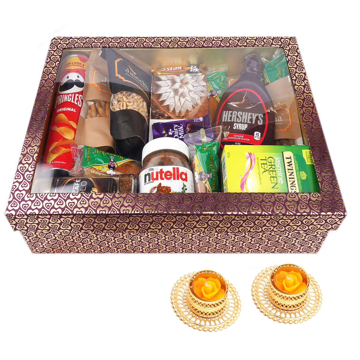 Big Hamper Box of 20 Goodies with Kaju Katli with 2 t-lites