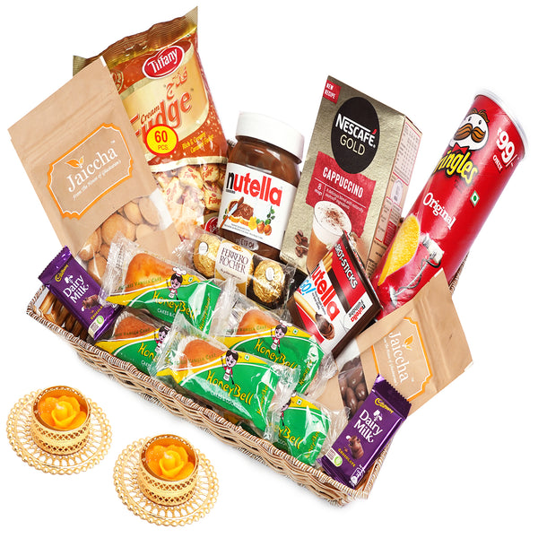 Big Rectangle Basket Hamper  of 21 Goodies with 2 t-lites
