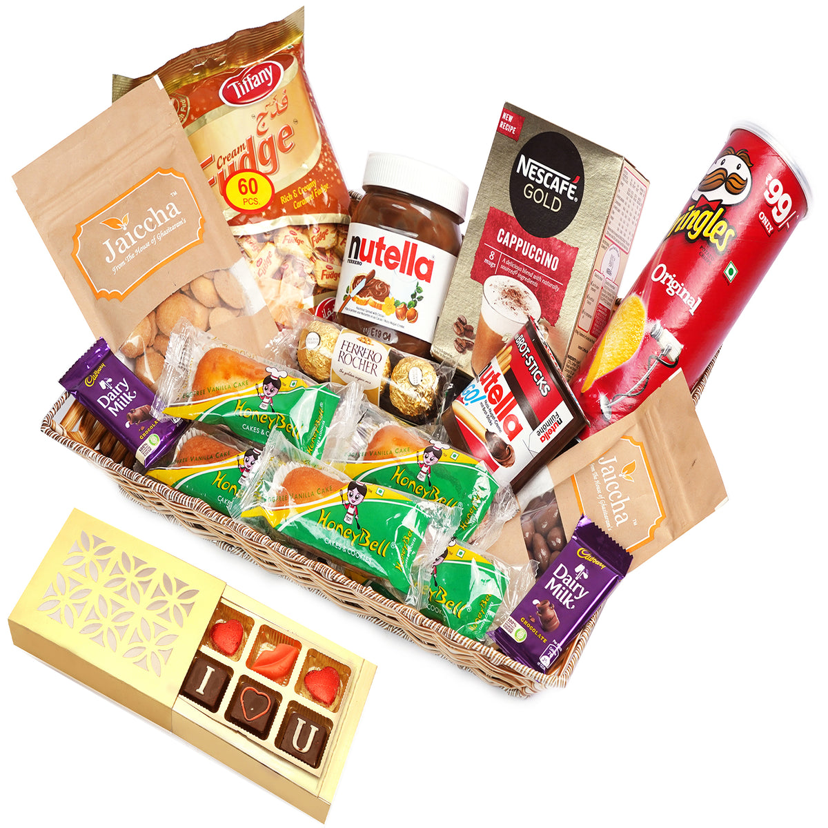 Valentine Gifts-Big Rectangle Basket Hamper  of 21 Goodies With Chocolate box