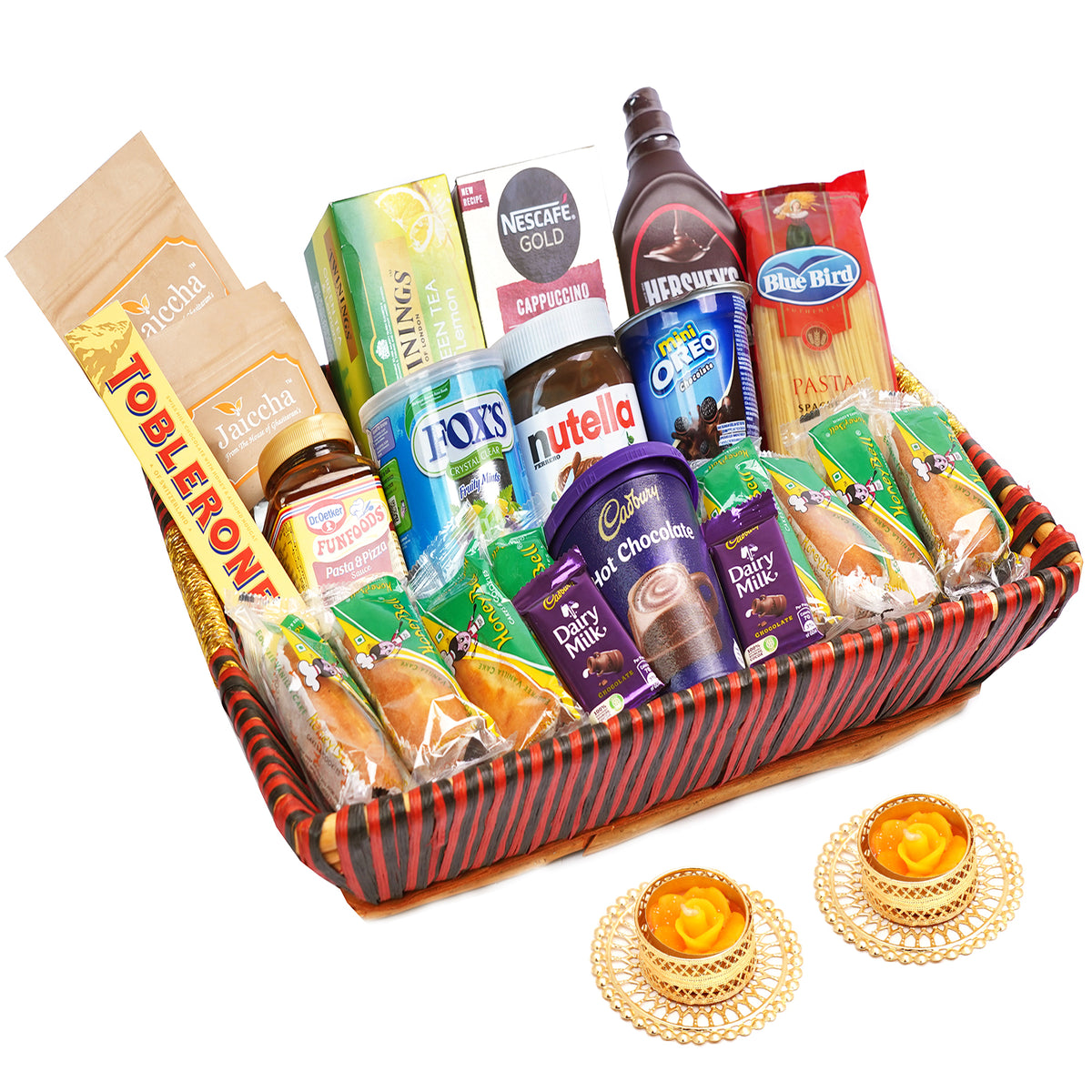 Big Red Basket Hamper  of 24 Goodies with 2 t-lites