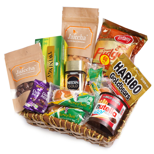 Brown Cane Like Basket Hamper  of 20 Goodies