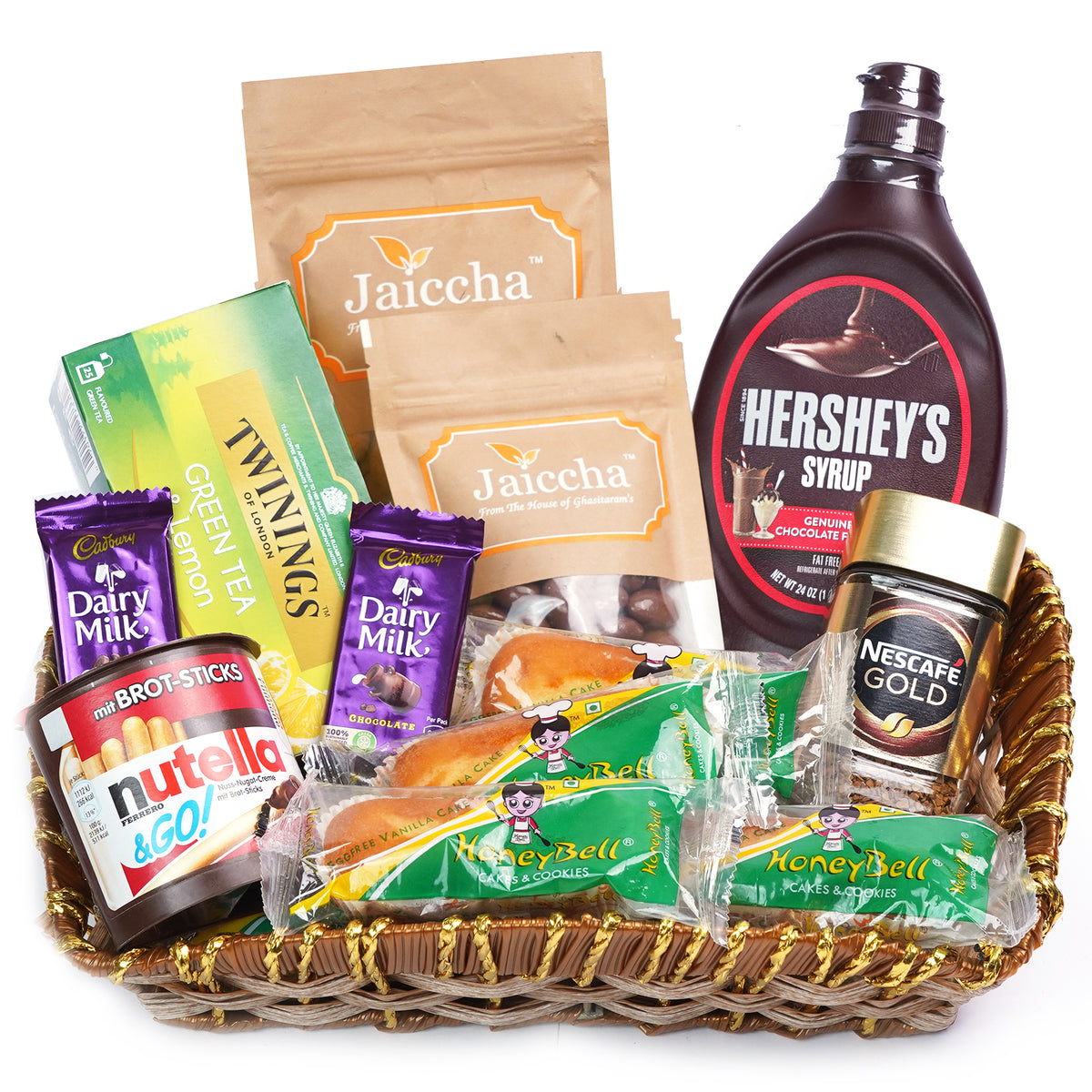 Brown Cane Like Basket Hamper  of 18 Goodies
